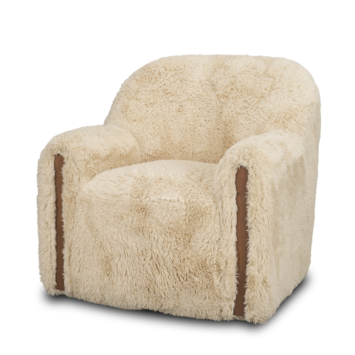 Huntley Cream Faux Fur Fabric Swivel Accent Chair by Mercana at Eve Furniture