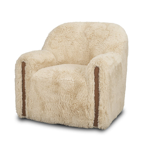 Huntley Cream Faux Fur Fabric Swivel Accent Chair by Mercana at Eve Furniture