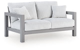 Hurley Park Gray Outdoor Loveseat with Cushion by Ashley at Eve Furniture