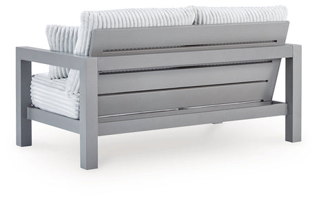 Hurley Park Gray Outdoor Loveseat with Cushion by Ashley at Eve Furniture