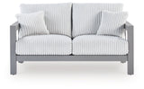 Hurley Park Gray Outdoor Loveseat with Cushion by Ashley at Eve Furniture