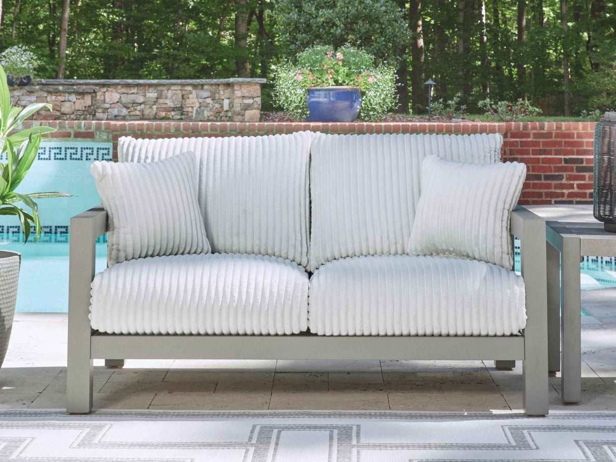 Hurley Park Gray Outdoor Sofa and Loveseat by Ashley at Eve Furniture