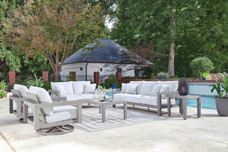 Hurley Park Gray Outdoor Sofa and Loveseat by Ashley at Eve Furniture