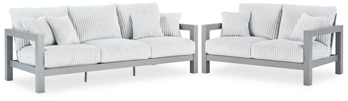 Hurley Park Gray Outdoor Sofa and Loveseat by Ashley at Eve Furniture