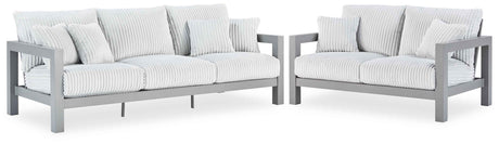 Hurley Park Gray Outdoor Sofa and Loveseat by Ashley at Eve Furniture