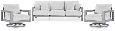 Hurley Park Gray Outdoor Sofa with 2 Lounge Chairs by Ashley at Eve Furniture