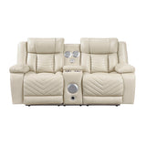 Huron Beige Power Double Reclining Loveseat with Center Console by Homelegance at Eve Furniture