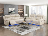 Huron Beige Power Double Reclining Loveseat with Center Console by Homelegance at Eve Furniture