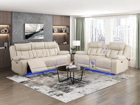 Huron Beige Power Double Reclining Loveseat with Center Console by Homelegance at Eve Furniture