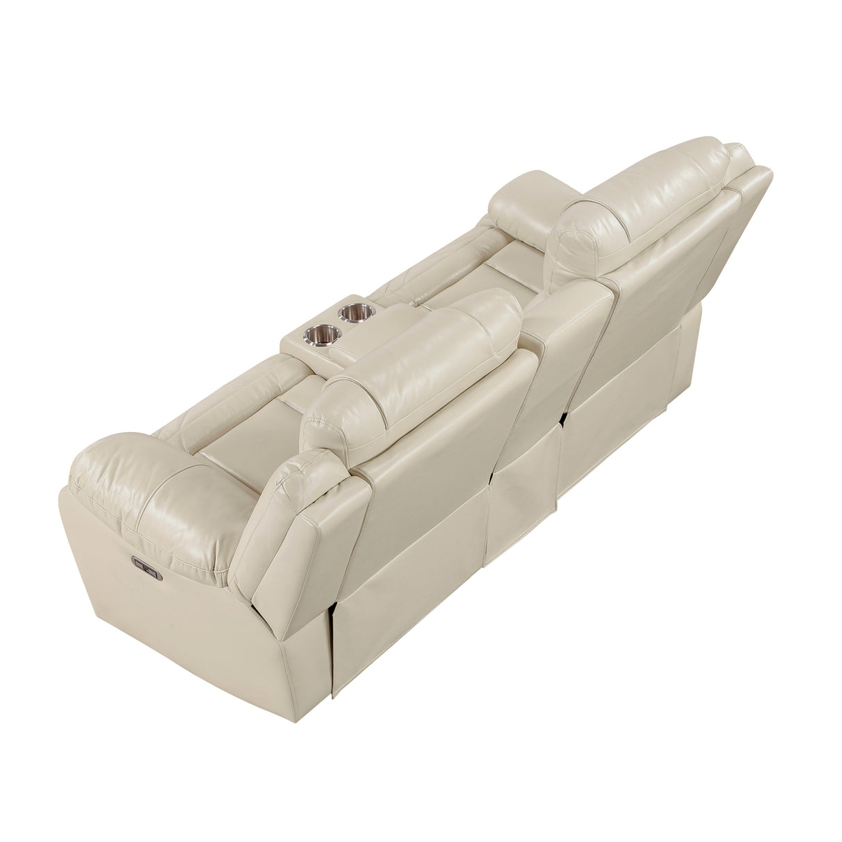 Huron Beige Power Double Reclining Loveseat with Center Console by Homelegance at Eve Furniture