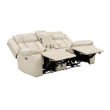 Huron Beige Power Double Reclining Loveseat with Center Console by Homelegance at Eve Furniture