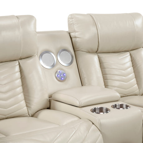 Huron Beige Power Double Reclining Loveseat with Center Console by Homelegance at Eve Furniture