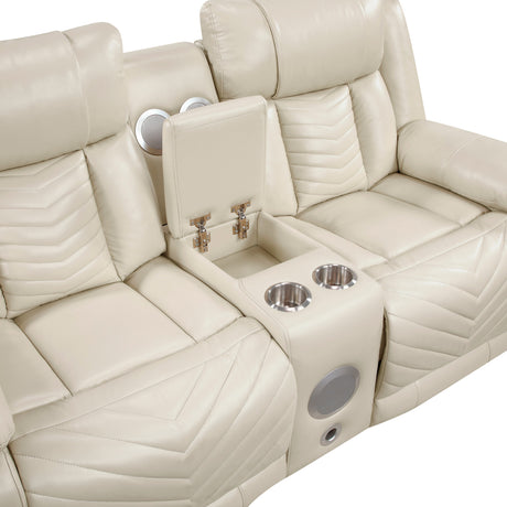 Huron Beige Power Double Reclining Loveseat with Center Console by Homelegance at Eve Furniture