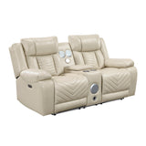 Huron Beige Power Double Reclining Loveseat with Center Console by Homelegance at Eve Furniture