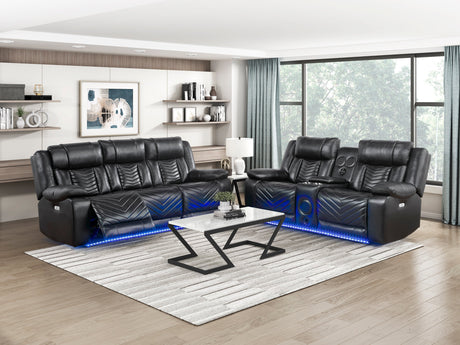 Huron Black Power Double Reclining Loveseat with Center Console by Homelegance at Eve Furniture
