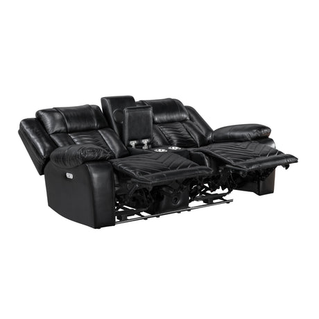 Huron Black Power Double Reclining Loveseat with Center Console by Homelegance at Eve Furniture