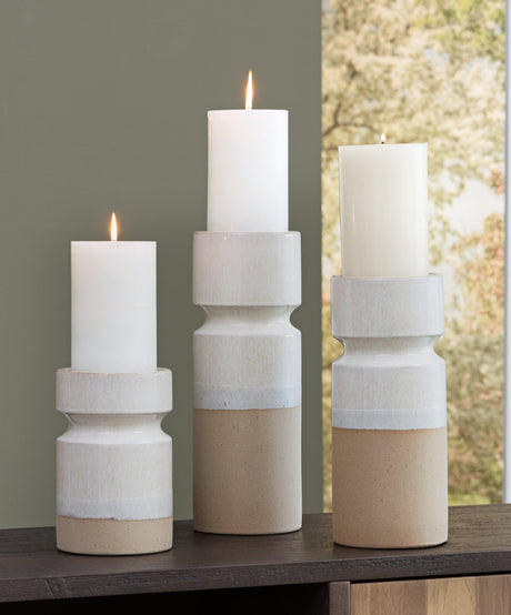 Hurston Ivory/Brown Candle Holder by Ashley at Eve Furniture