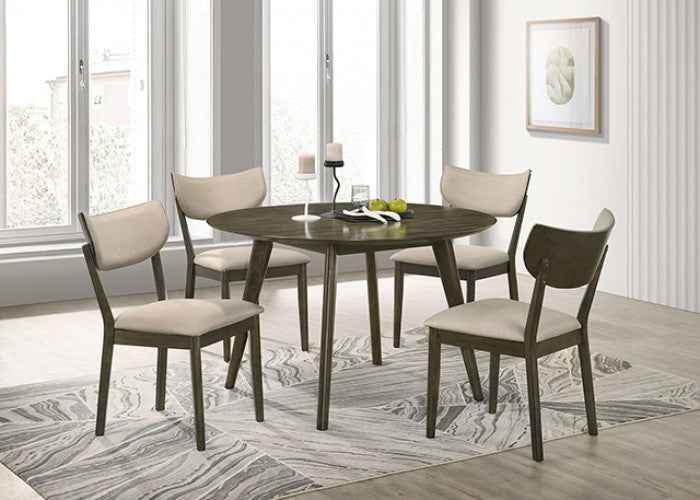 Huttwil Dark Walnut/Beige 5-Piece Round Dining Table Set by Furniture of America at Eve Furniture