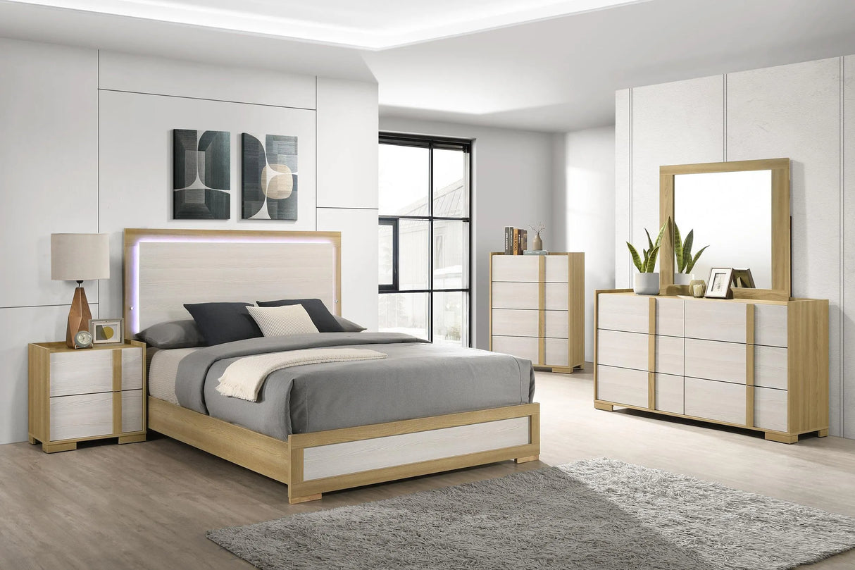 Hyland Natural and White Wood Queen LED Panel Bed by Coaster at Eve Furniture