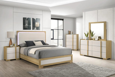 Hyland Natural and White Wood Queen LED Panel Bed by Coaster at Eve Furniture