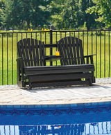 Hyland wave Black Outdoor Glider Loveseat by Ashley at Eve Furniture
