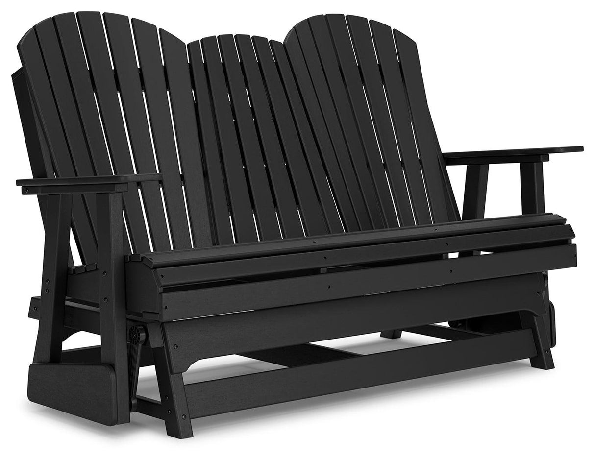 Hyland wave Black Outdoor Glider Loveseat by Ashley at Eve Furniture