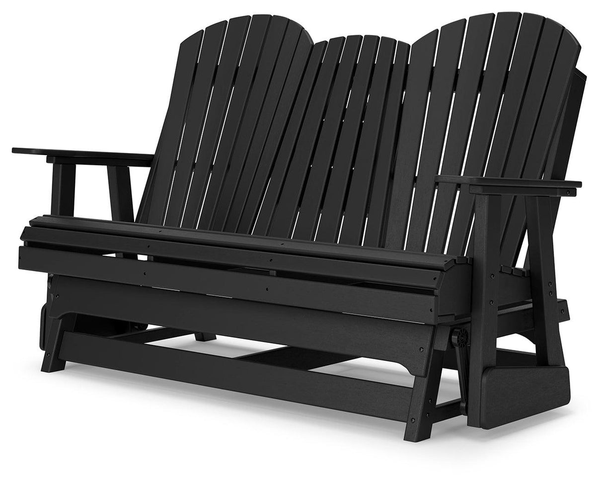 Hyland wave Black Outdoor Glider Loveseat by Ashley at Eve Furniture