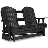 Hyland wave Black Outdoor Glider Loveseat by Ashley at Eve Furniture