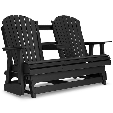 Hyland wave Black Outdoor Glider Loveseat by Ashley at Eve Furniture