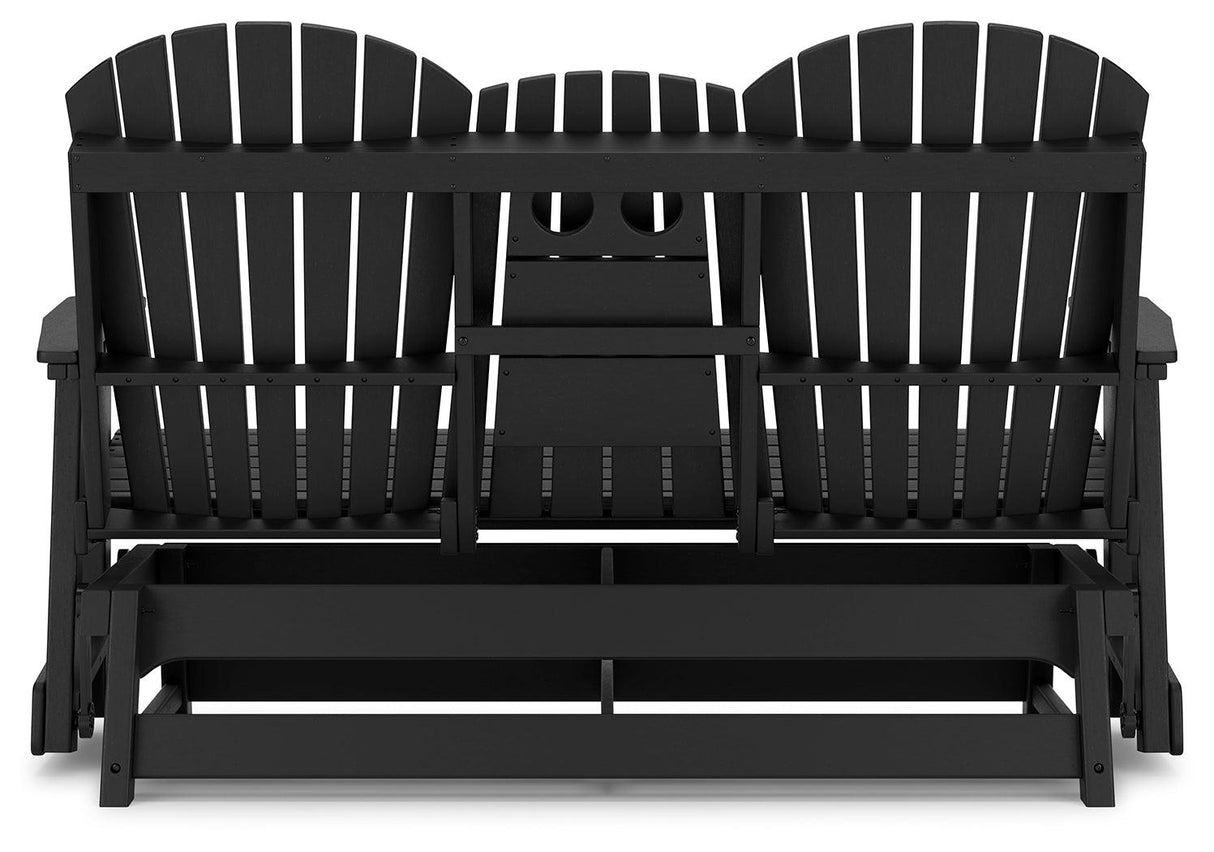 Hyland wave Black Outdoor Glider Loveseat by Ashley at Eve Furniture