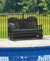 Hyland wave Black Outdoor Glider Loveseat by Ashley at Eve Furniture