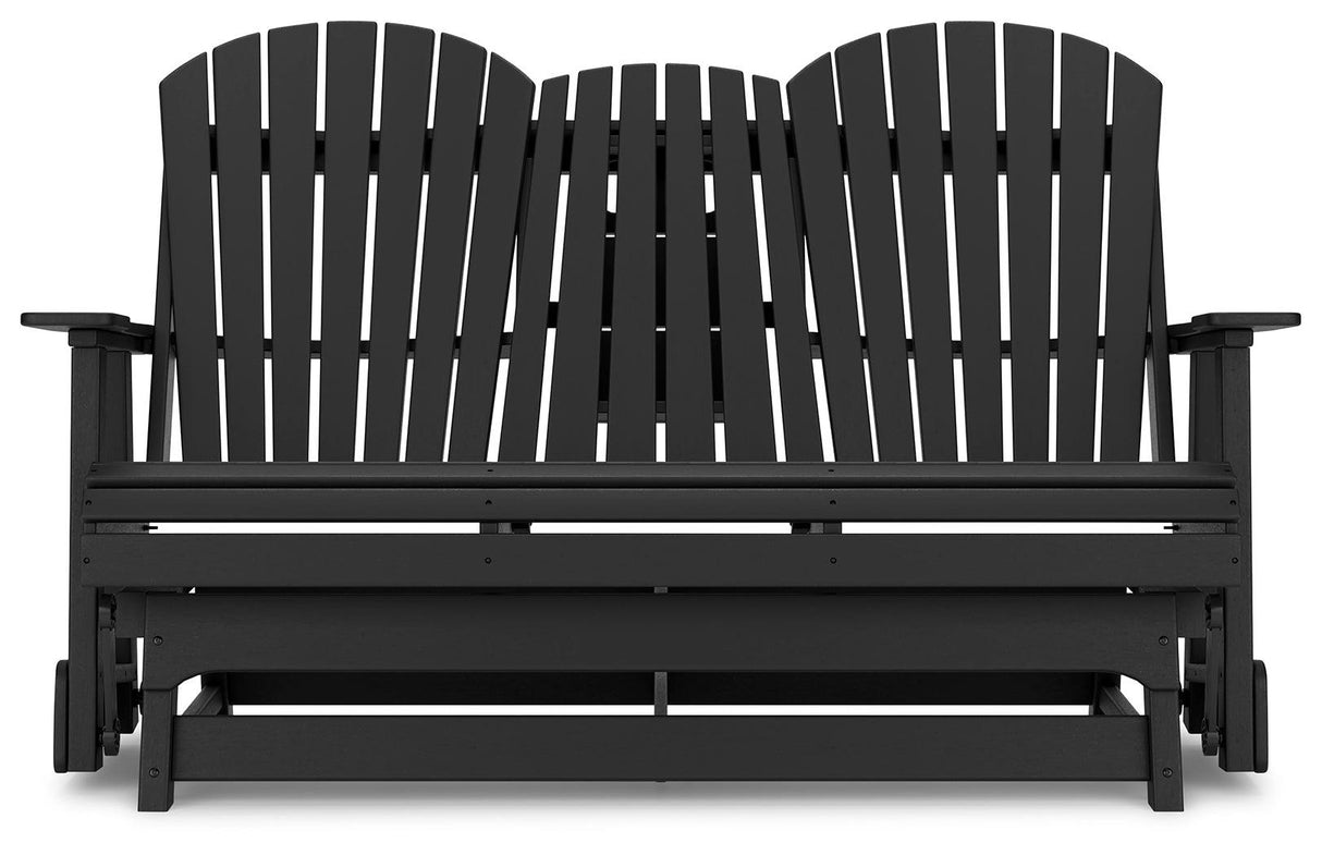 Hyland wave Black Outdoor Glider Loveseat by Ashley at Eve Furniture