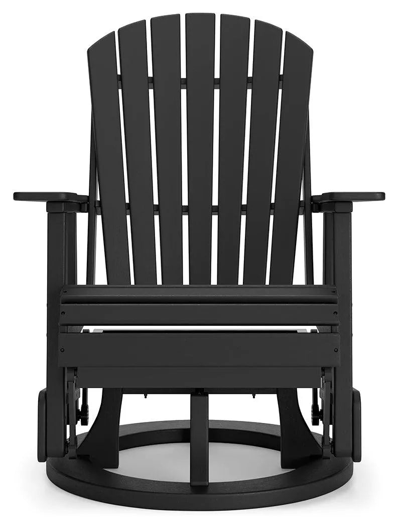 Hyland wave Black Outdoor Swivel Glider Chair by Ashley at Eve Furniture