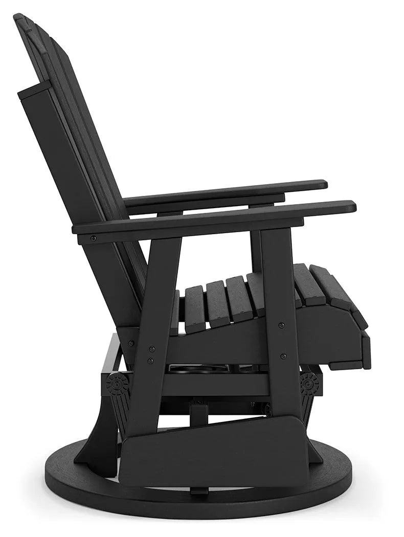 Hyland wave Black Outdoor Swivel Glider Chair by Ashley at Eve Furniture