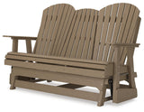 Hyland wave Driftwood Outdoor Glider Loveseat by Ashley at Eve Furniture