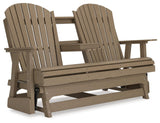 Hyland wave Driftwood Outdoor Glider Loveseat by Ashley at Eve Furniture