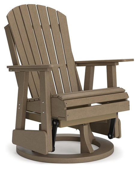 Hyland wave Driftwood Outdoor Swivel Glider Chair by Ashley at Eve Furniture