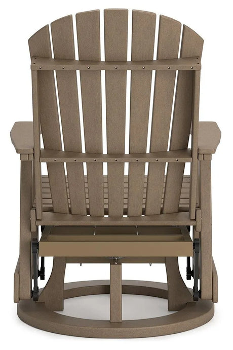 Hyland wave Driftwood Outdoor Swivel Glider Chair by Ashley at Eve Furniture