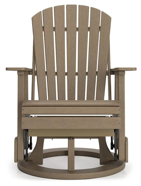 Hyland wave Driftwood Outdoor Swivel Glider Chair by Ashley at Eve Furniture