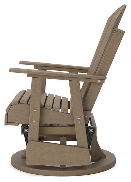 Hyland wave Driftwood Outdoor Swivel Glider Chair by Ashley at Eve Furniture