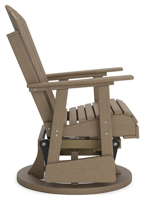Hyland wave Driftwood Outdoor Swivel Glider Chair by Ashley at Eve Furniture