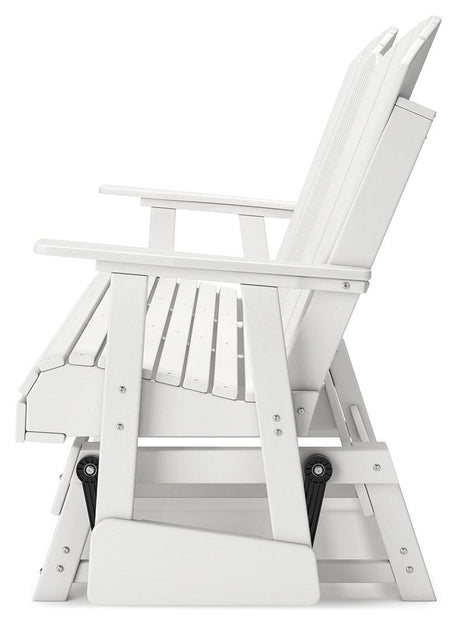 Hyland wave White Outdoor Glider Loveseat by Ashley at Eve Furniture