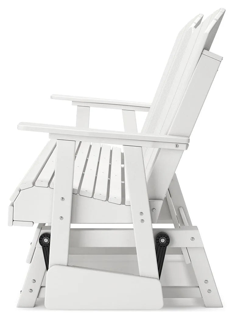 Hyland wave White Outdoor Glider Loveseat by Ashley at Eve Furniture