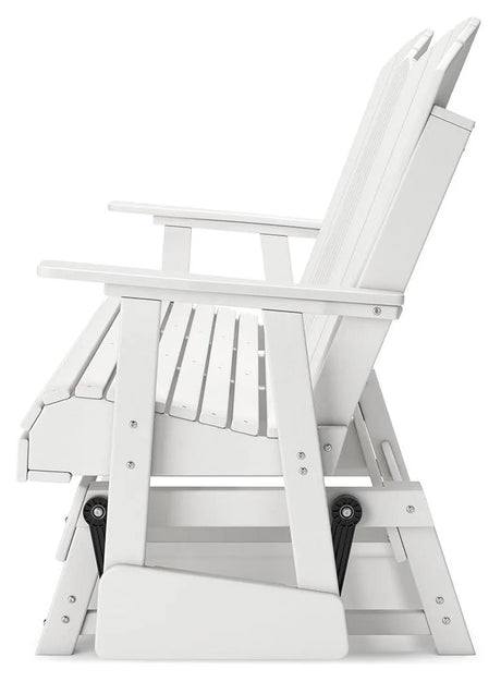 Hyland wave White Outdoor Glider Loveseat by Ashley at Eve Furniture
