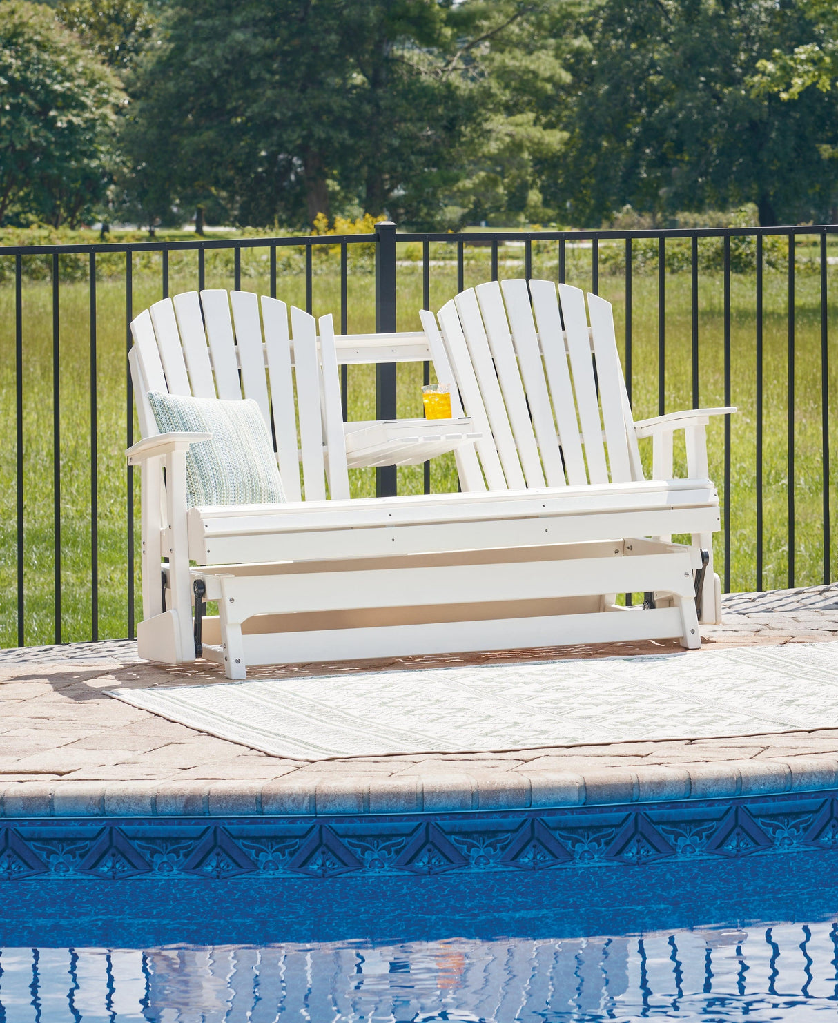 Hyland wave White Outdoor Glider Loveseat by Ashley at Eve Furniture