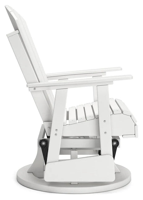 Hyland wave White Outdoor Swivel Glider Chair by Ashley at Eve Furniture