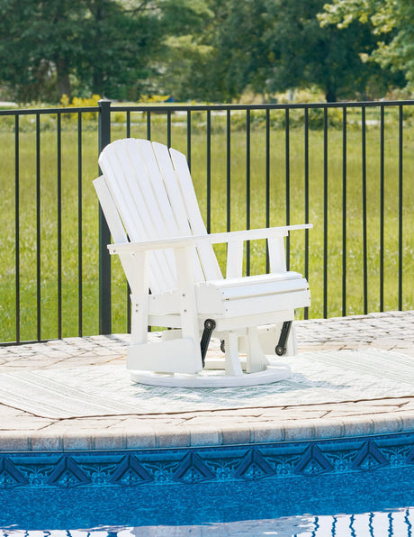 Hyland wave White Outdoor Swivel Glider Chair by Ashley at Eve Furniture