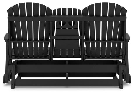Hyland wave Black Outdoor Glider Loveseat by Ashley at Eve Furniture