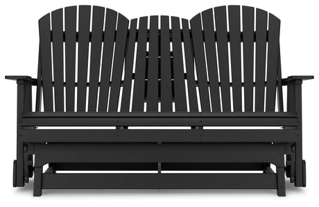 Hyland wave Black Outdoor Glider Loveseat by Ashley at Eve Furniture