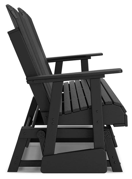 Hyland wave Black Outdoor Glider Loveseat by Ashley at Eve Furniture